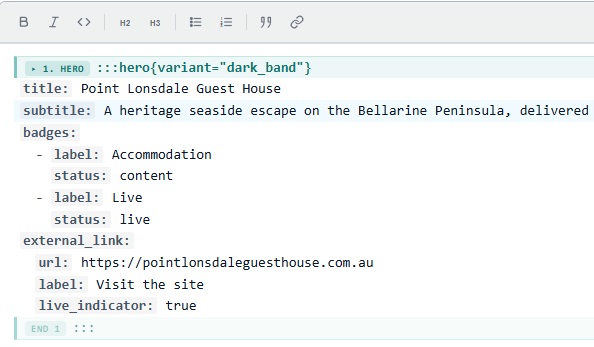 PRISIMM structure fields for the Point Lonsdale Guest House case study